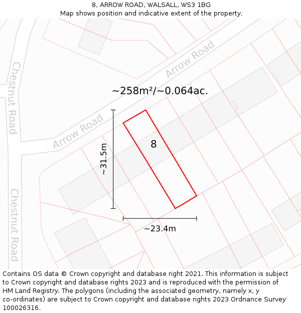 8, ARROW ROAD, WALSALL, WS3 1BG: Plot and title map