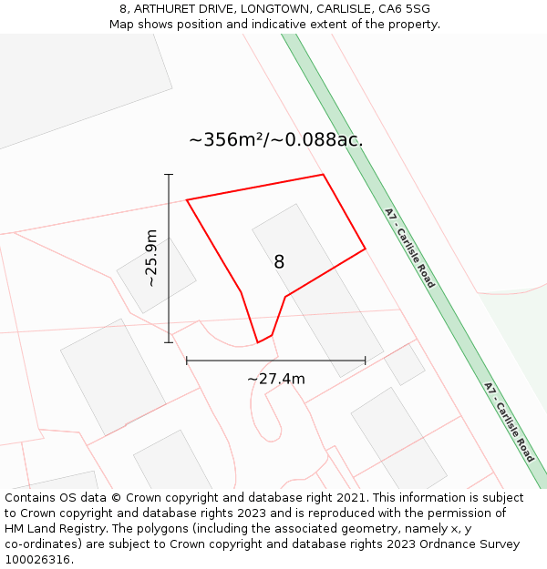 8, ARTHURET DRIVE, LONGTOWN, CARLISLE, CA6 5SG: Plot and title map