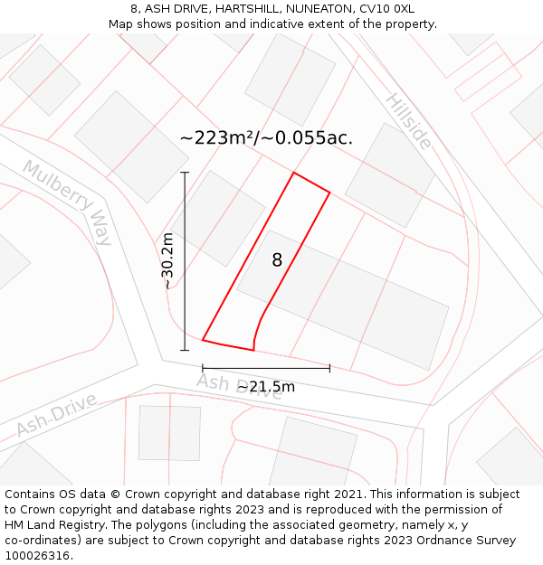 8, ASH DRIVE, HARTSHILL, NUNEATON, CV10 0XL: Plot and title map