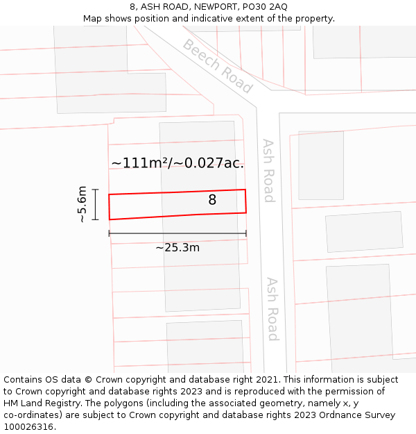 8, ASH ROAD, NEWPORT, PO30 2AQ: Plot and title map