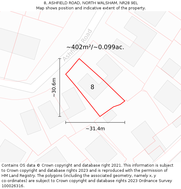 8, ASHFIELD ROAD, NORTH WALSHAM, NR28 9EL: Plot and title map