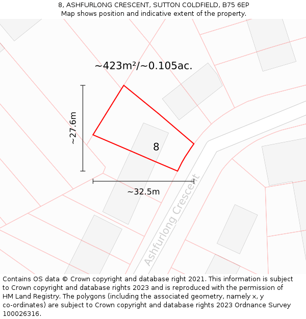 8, ASHFURLONG CRESCENT, SUTTON COLDFIELD, B75 6EP: Plot and title map