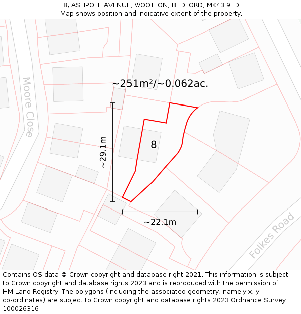 8, ASHPOLE AVENUE, WOOTTON, BEDFORD, MK43 9ED: Plot and title map