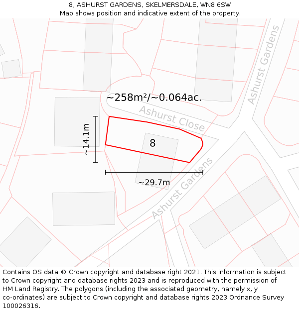 8, ASHURST GARDENS, SKELMERSDALE, WN8 6SW: Plot and title map