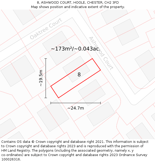 8, ASHWOOD COURT, HOOLE, CHESTER, CH2 3FD: Plot and title map