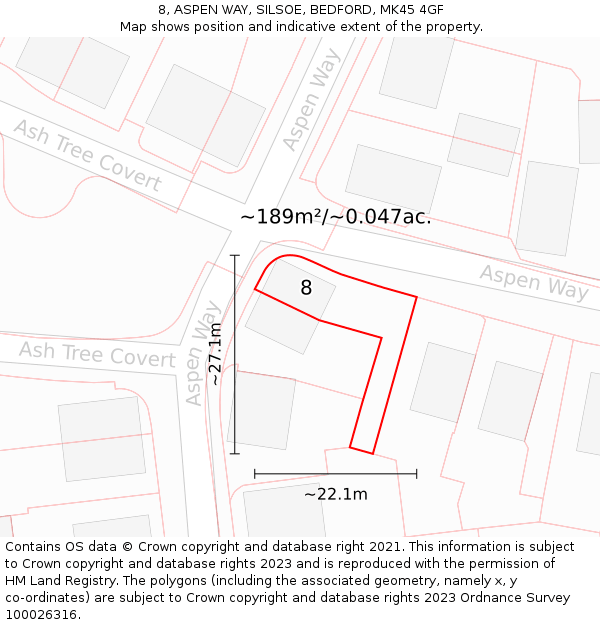 8, ASPEN WAY, SILSOE, BEDFORD, MK45 4GF: Plot and title map