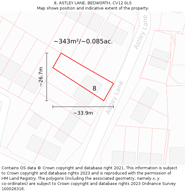 8, ASTLEY LANE, BEDWORTH, CV12 0LS: Plot and title map