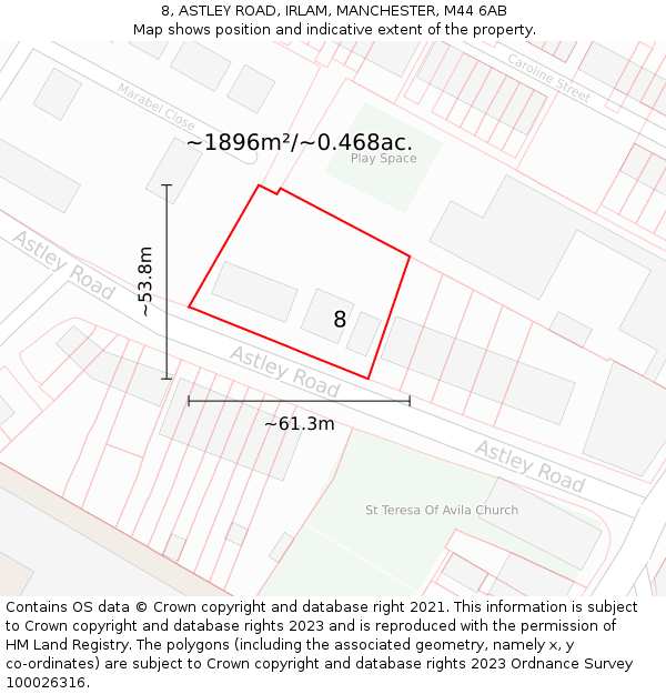 8, ASTLEY ROAD, IRLAM, MANCHESTER, M44 6AB: Plot and title map