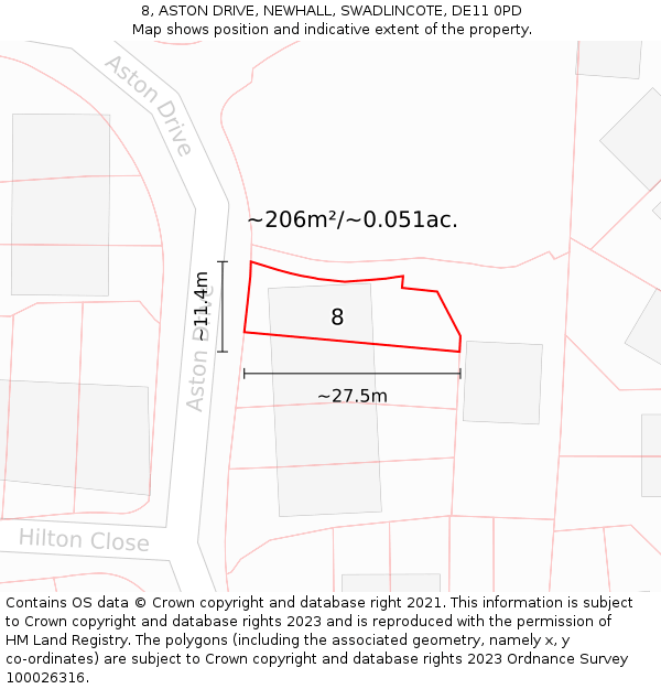 8, ASTON DRIVE, NEWHALL, SWADLINCOTE, DE11 0PD: Plot and title map