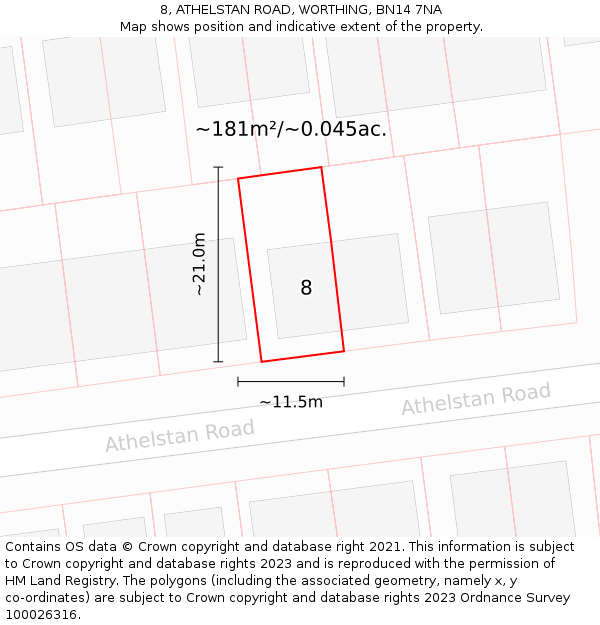 8, ATHELSTAN ROAD, WORTHING, BN14 7NA: Plot and title map