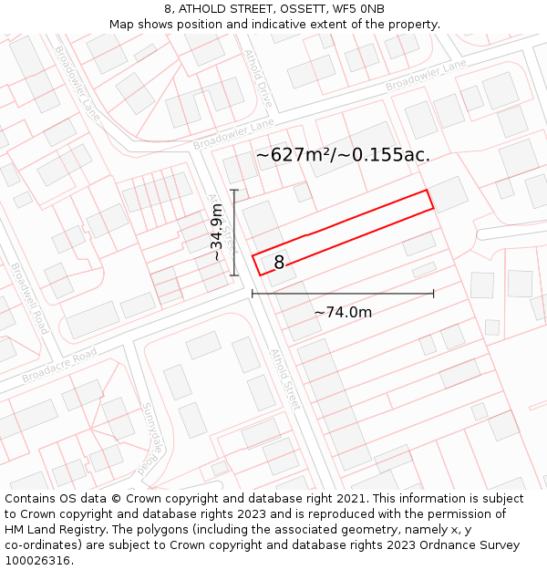 8, ATHOLD STREET, OSSETT, WF5 0NB: Plot and title map