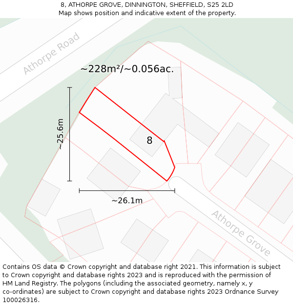 8, ATHORPE GROVE, DINNINGTON, SHEFFIELD, S25 2LD: Plot and title map