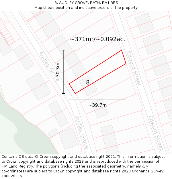 8, AUDLEY GROVE, BATH, BA1 3BS: Plot and title map