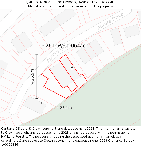 8, AURORA DRIVE, BEGGARWOOD, BASINGSTOKE, RG22 4FH: Plot and title map