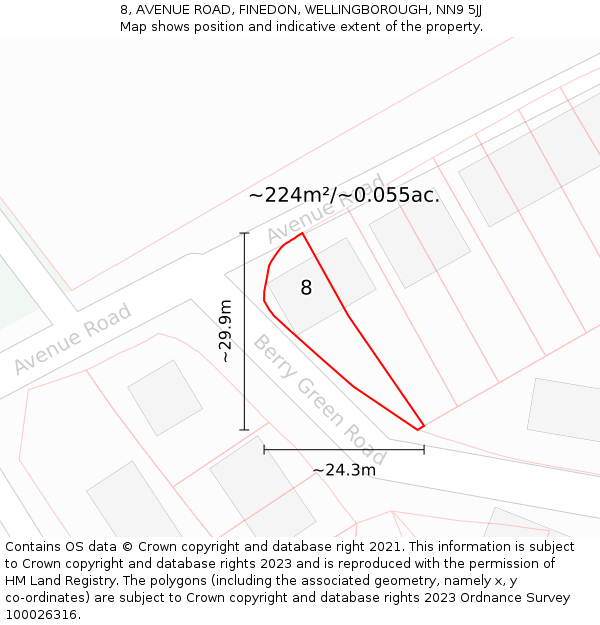 8, AVENUE ROAD, FINEDON, WELLINGBOROUGH, NN9 5JJ: Plot and title map