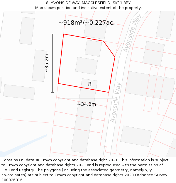 8, AVONSIDE WAY, MACCLESFIELD, SK11 8BY: Plot and title map