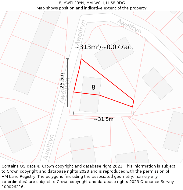 8, AWELFRYN, AMLWCH, LL68 9DG: Plot and title map