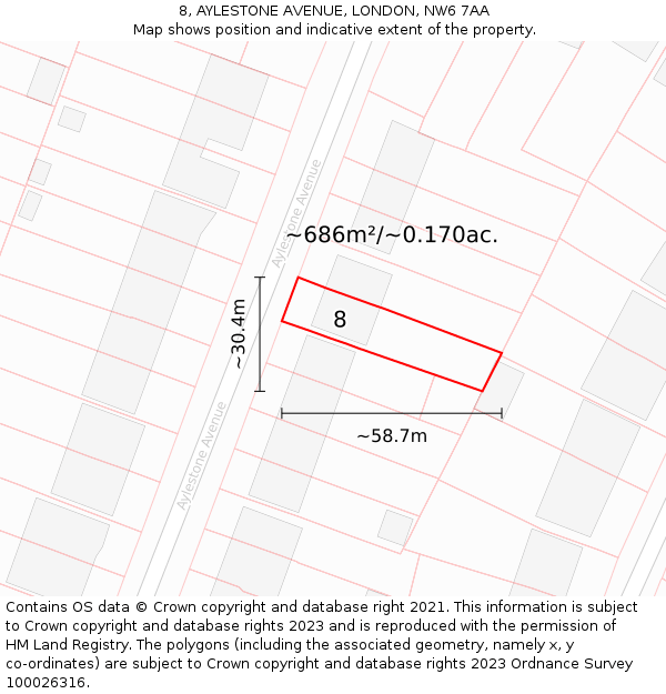 8, AYLESTONE AVENUE, LONDON, NW6 7AA: Plot and title map