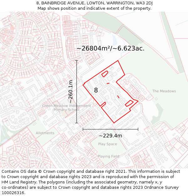 8, BAINBRIDGE AVENUE, LOWTON, WARRINGTON, WA3 2DJ: Plot and title map