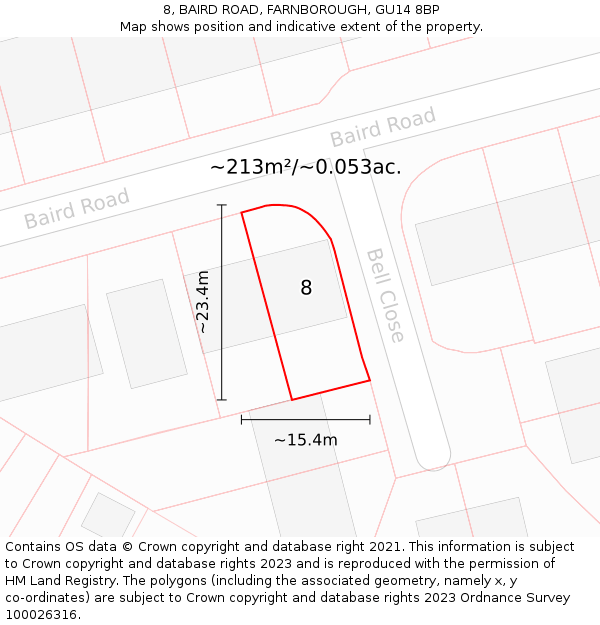 8, BAIRD ROAD, FARNBOROUGH, GU14 8BP: Plot and title map