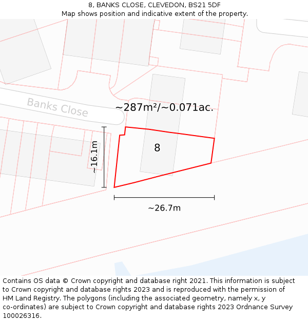 8, BANKS CLOSE, CLEVEDON, BS21 5DF: Plot and title map