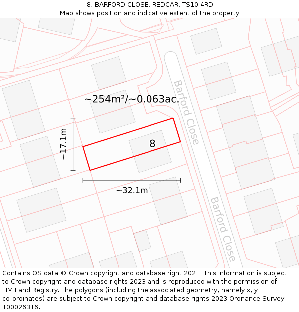 8, BARFORD CLOSE, REDCAR, TS10 4RD: Plot and title map