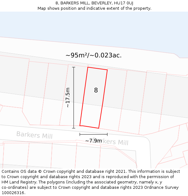 8, BARKERS MILL, BEVERLEY, HU17 0UJ: Plot and title map