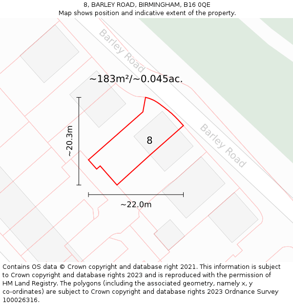 8, BARLEY ROAD, BIRMINGHAM, B16 0QE: Plot and title map