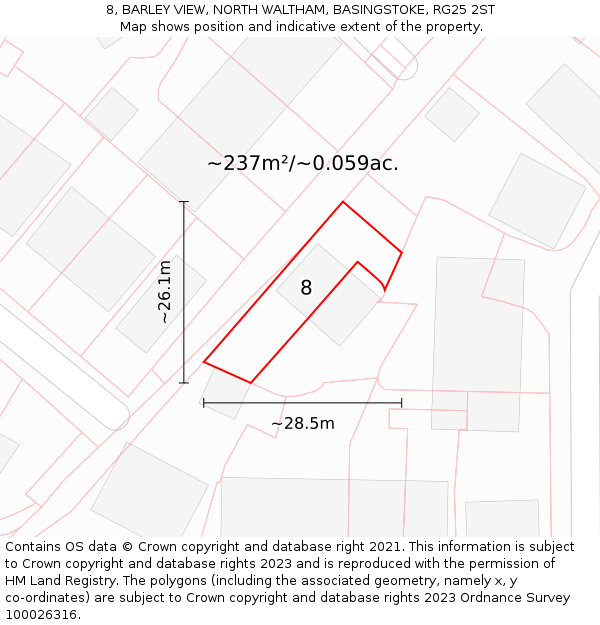 8, BARLEY VIEW, NORTH WALTHAM, BASINGSTOKE, RG25 2ST: Plot and title map