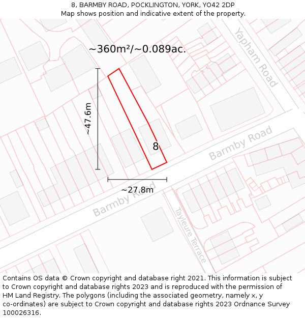 8, BARMBY ROAD, POCKLINGTON, YORK, YO42 2DP: Plot and title map