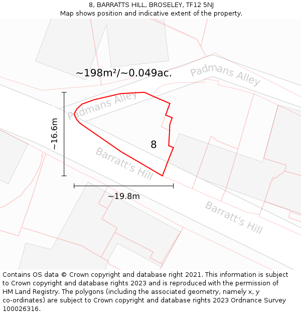 8, BARRATTS HILL, BROSELEY, TF12 5NJ: Plot and title map