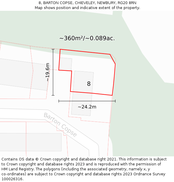 8, BARTON COPSE, CHIEVELEY, NEWBURY, RG20 8RN: Plot and title map