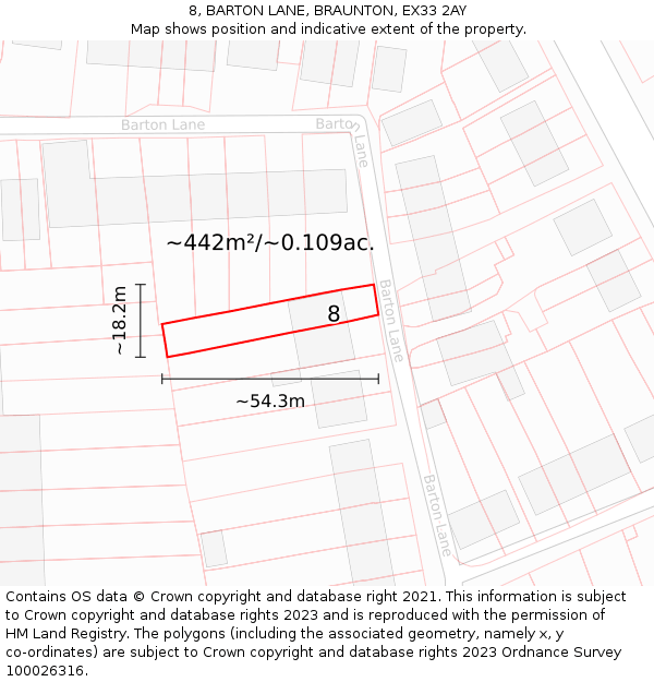 8, BARTON LANE, BRAUNTON, EX33 2AY: Plot and title map