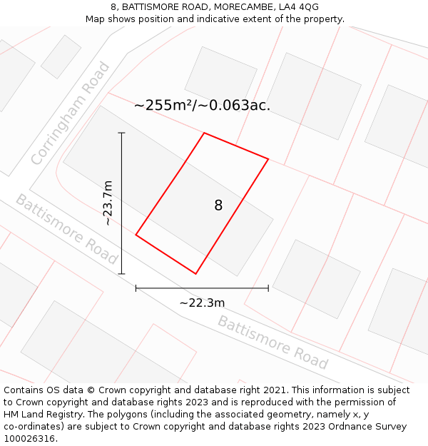 8, BATTISMORE ROAD, MORECAMBE, LA4 4QG: Plot and title map