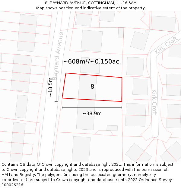 8, BAYNARD AVENUE, COTTINGHAM, HU16 5AA: Plot and title map