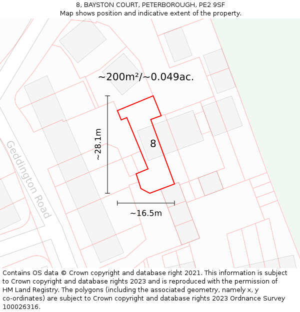 8, BAYSTON COURT, PETERBOROUGH, PE2 9SF: Plot and title map