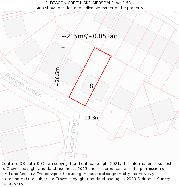8, BEACON GREEN, SKELMERSDALE, WN8 6DU: Plot and title map
