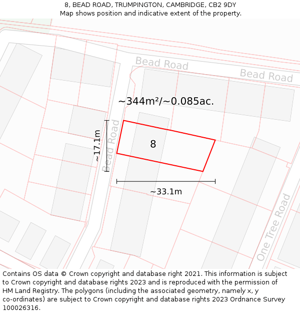 8, BEAD ROAD, TRUMPINGTON, CAMBRIDGE, CB2 9DY: Plot and title map