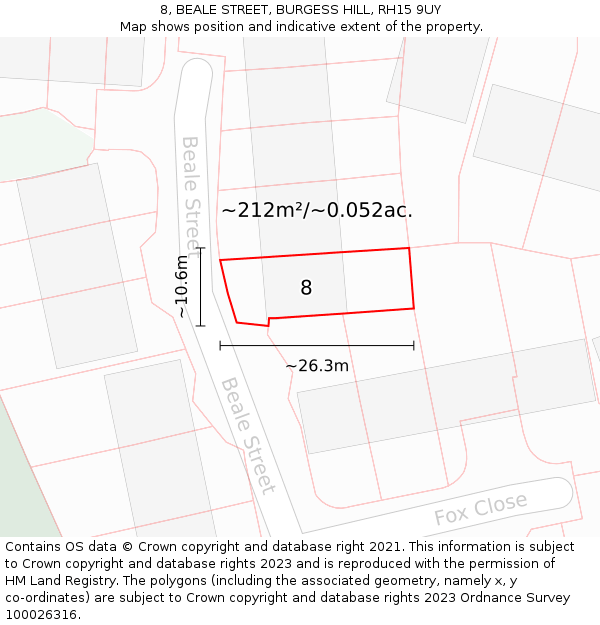 8, BEALE STREET, BURGESS HILL, RH15 9UY: Plot and title map