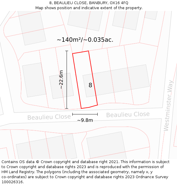 8, BEAULIEU CLOSE, BANBURY, OX16 4FQ: Plot and title map