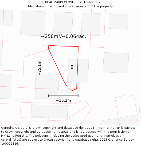 8, BEAUMARIS CLOSE, LEIGH, WN7 5BP: Plot and title map