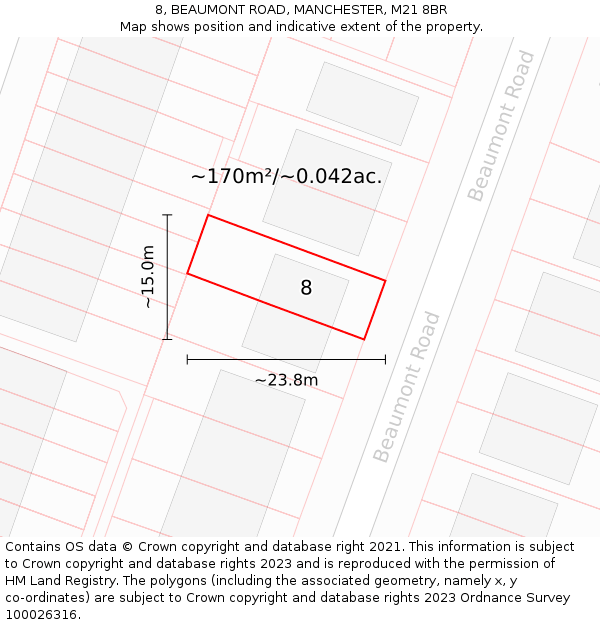 8, BEAUMONT ROAD, MANCHESTER, M21 8BR: Plot and title map