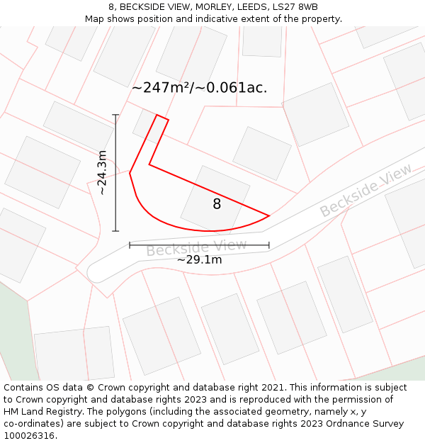 8, BECKSIDE VIEW, MORLEY, LEEDS, LS27 8WB: Plot and title map