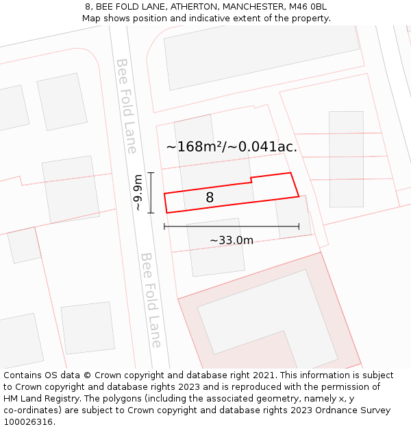 8, BEE FOLD LANE, ATHERTON, MANCHESTER, M46 0BL: Plot and title map