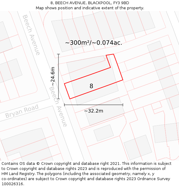 8, BEECH AVENUE, BLACKPOOL, FY3 9BD: Plot and title map