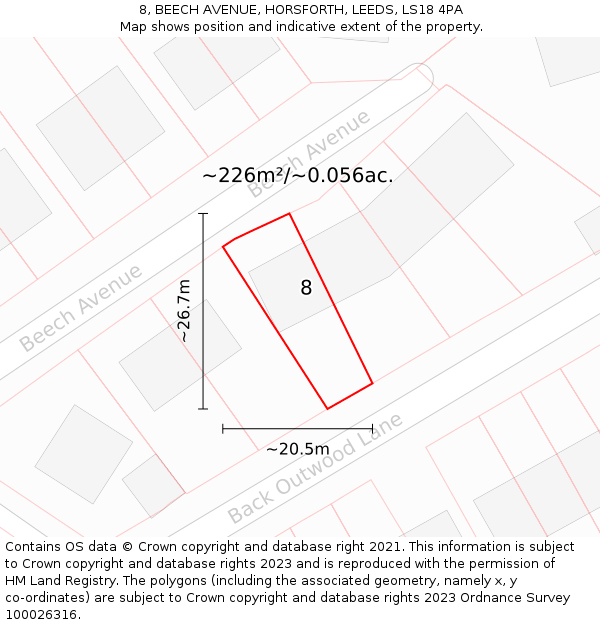 8, BEECH AVENUE, HORSFORTH, LEEDS, LS18 4PA: Plot and title map