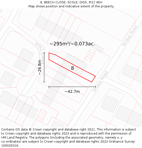 8, BEECH CLOSE, SCOLE, DISS, IP21 4EH: Plot and title map