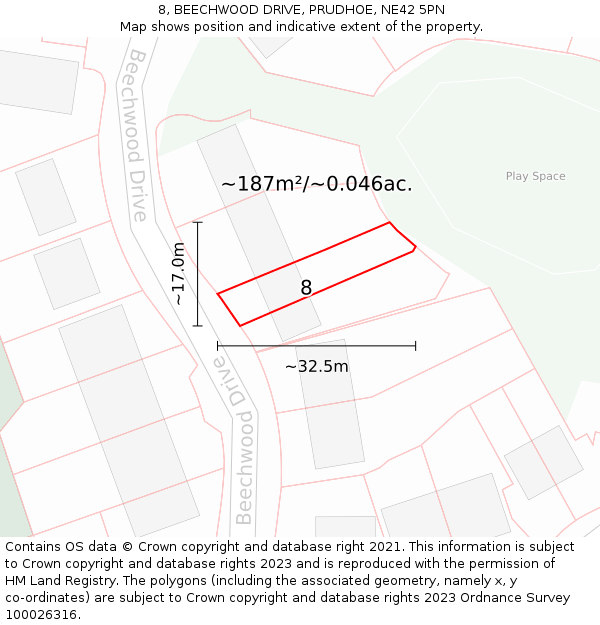 8, BEECHWOOD DRIVE, PRUDHOE, NE42 5PN: Plot and title map