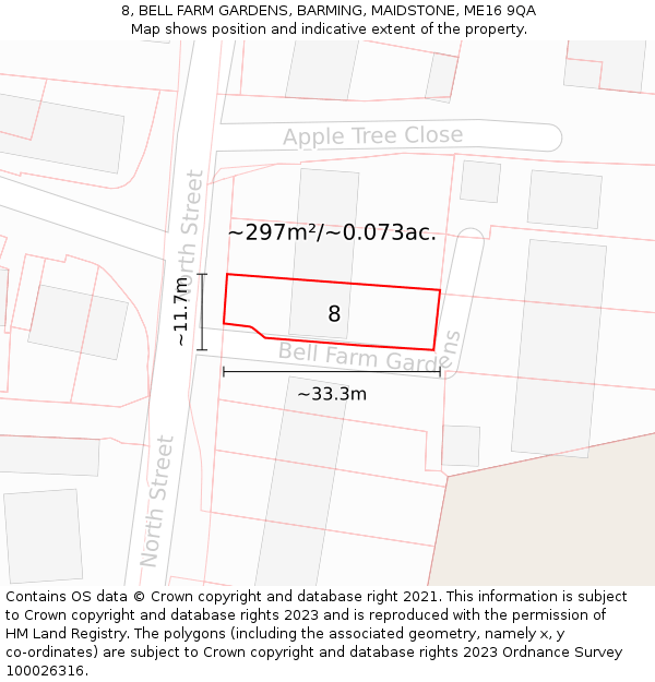 8, BELL FARM GARDENS, BARMING, MAIDSTONE, ME16 9QA: Plot and title map