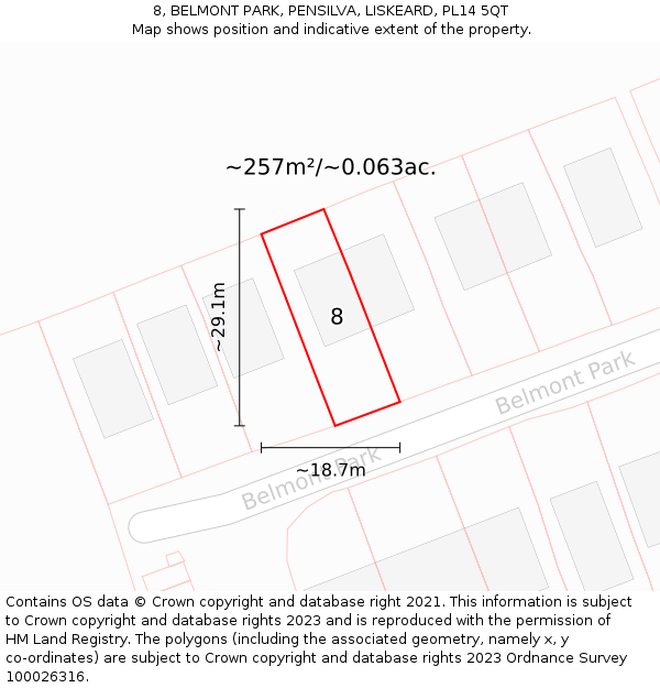 8, BELMONT PARK, PENSILVA, LISKEARD, PL14 5QT: Plot and title map